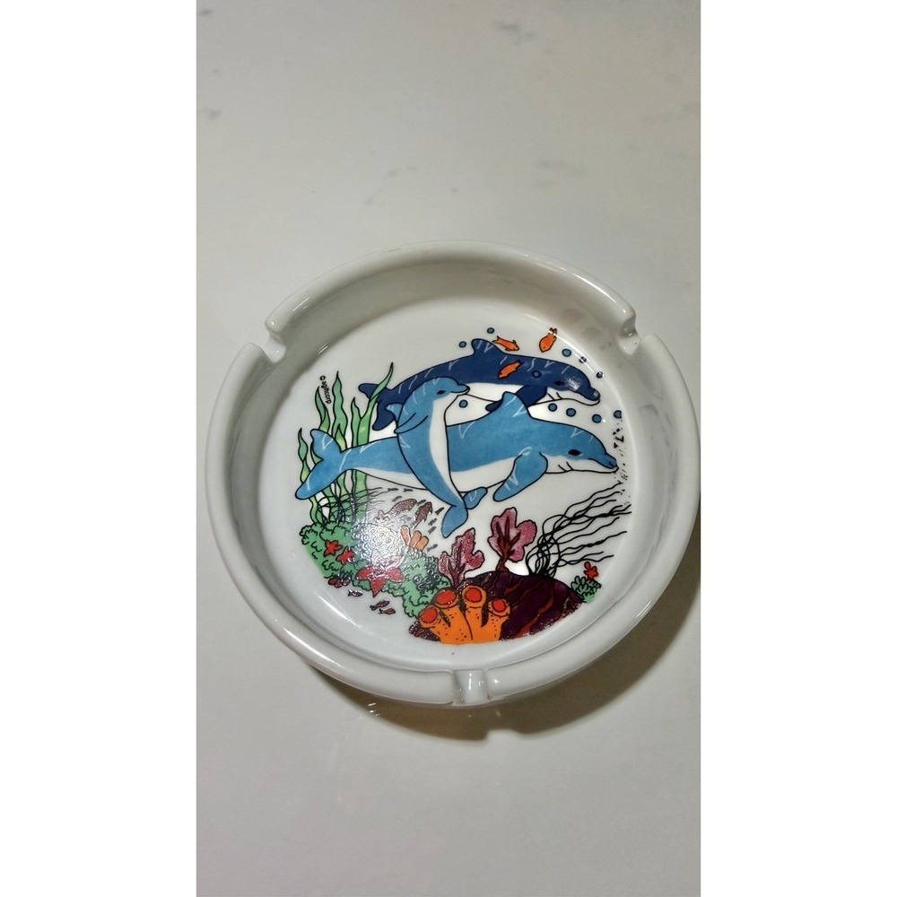AGIFTCORP Vintage 5" Swimming Dolphins Ashtray